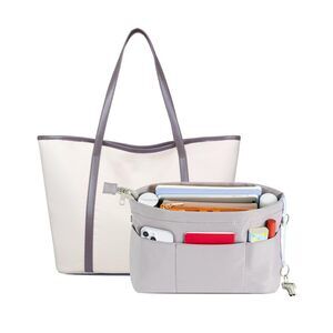 1525 Purse Organizer Insert with Zipped Top for Tote Bag, Handbag Shaper